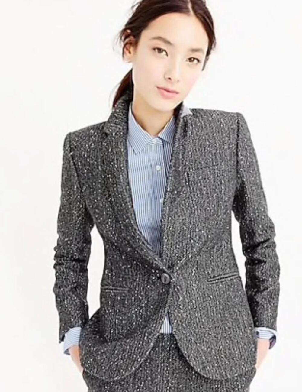 J. Crew Campbell Blazer Sparkle Donegal Wool Lined Single Button Front Women's 4